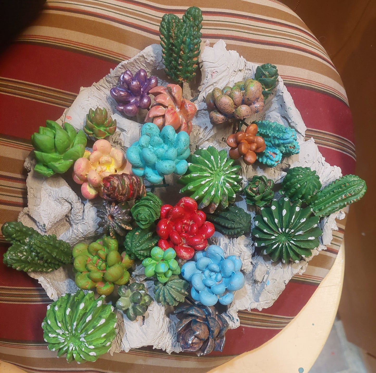 Colorful Pebble Cement Succulent Planter | Small Round Decorative Pot with Optional Faux Plants