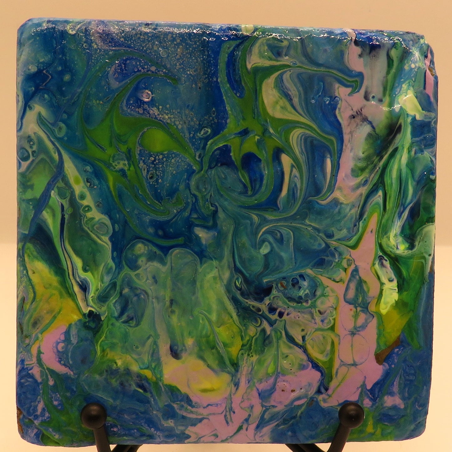 Stunning 4x4 Recycled Tile Coaster with Custom Acrylic Pour Paint and Heat Protection