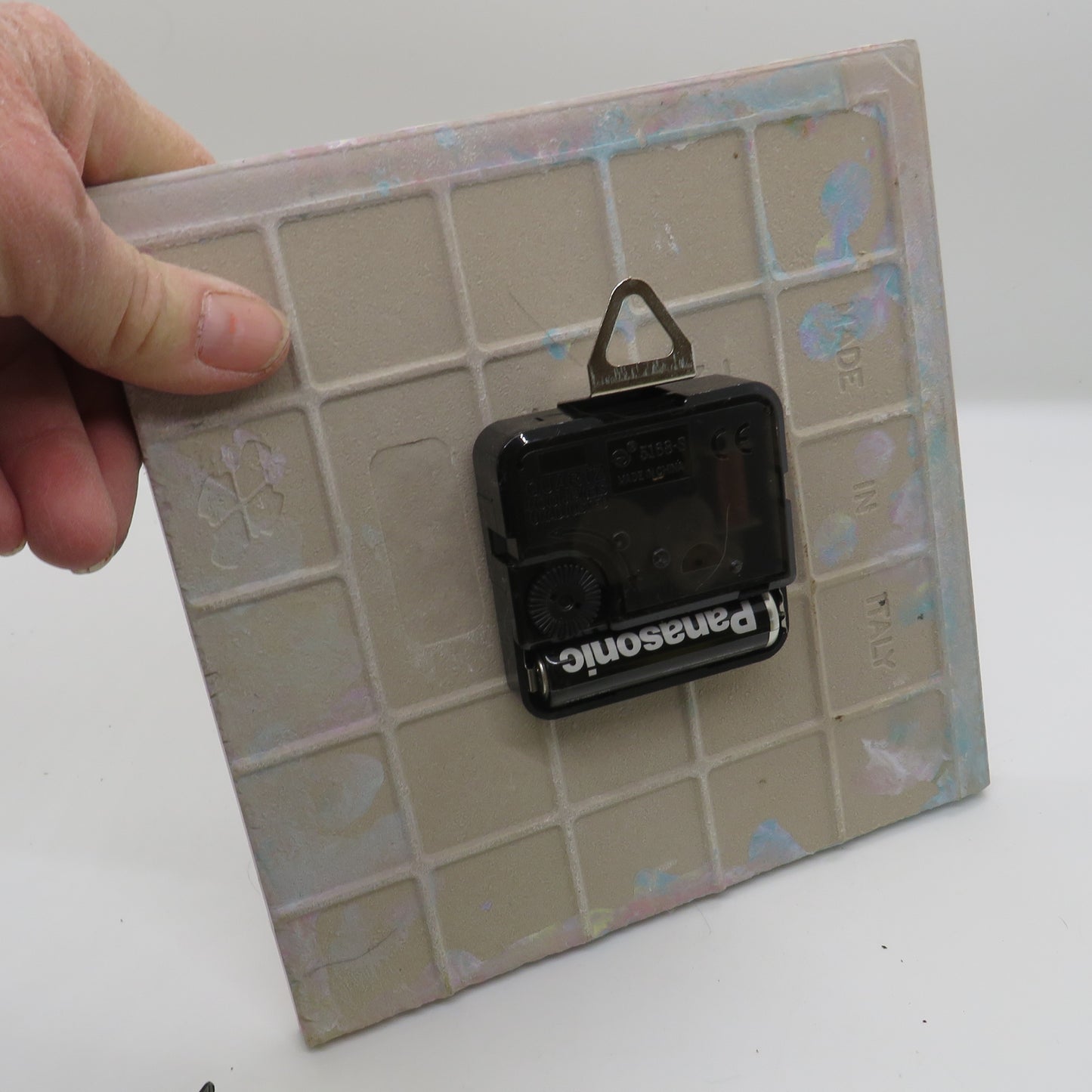 Unique Handcrafted 6x6 Acrylic Pour Tile Clock with Gold Accents, Pastel Wall Decor