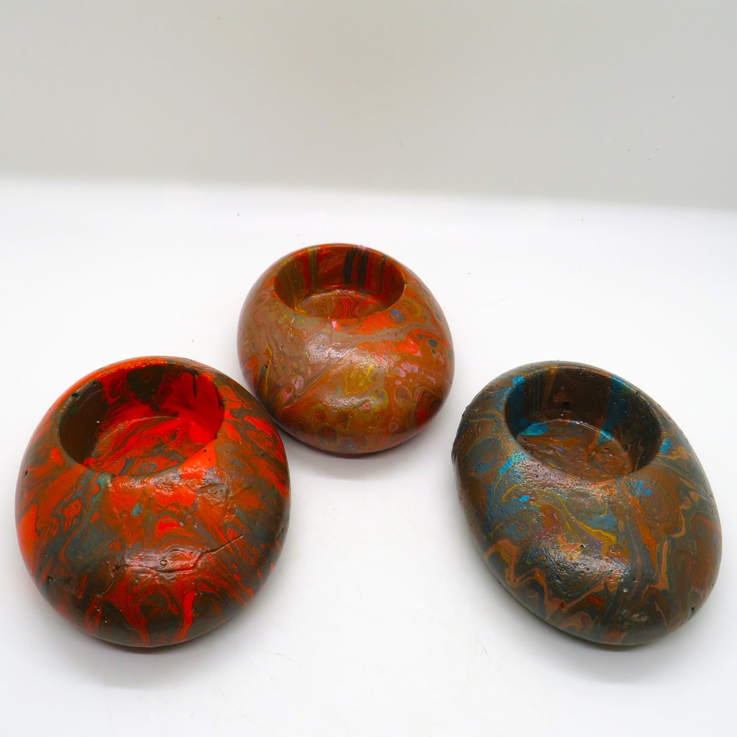 Beautiful Pour Paint Cement Oval Candle Holders - Customizable Colors for Votive or Tea Light Candles