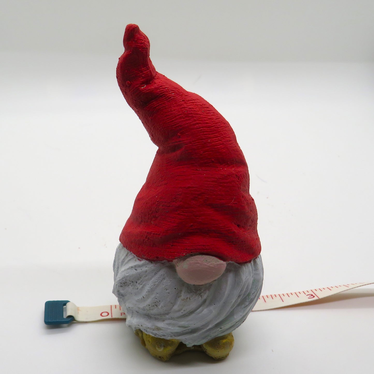 Miniature gnome with pointed hat and long beard: Holiday, home, office, or garden decor. Handmade cement statue.