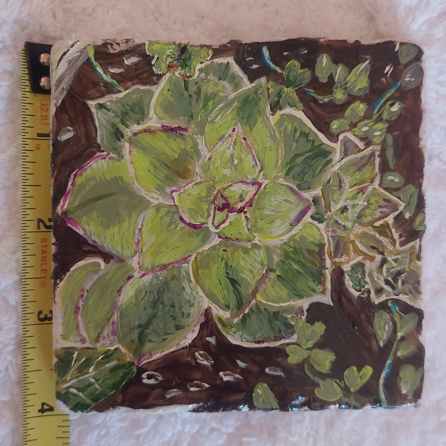 Unique Hand-Painted Succulent Tile Art - Acrylic Coaster Trivet or Wall Decor, Eco-Friendly 4x4
