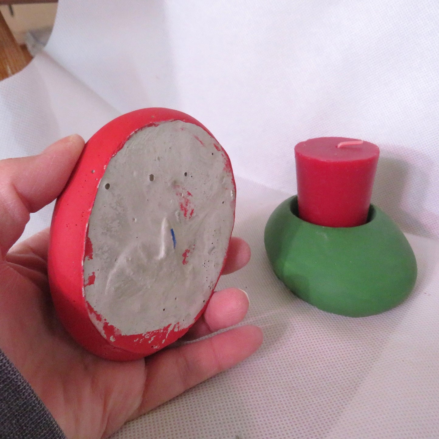 Handcrafted Oval Cement Candleholder - Festive Colors, Includes Votive Candles
