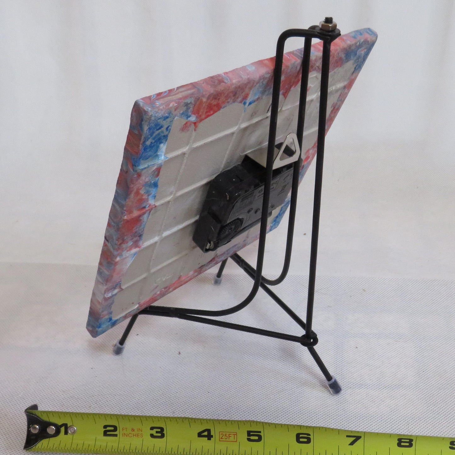 Patriotic Bubbles 6 Inch Pour Paint Clock - Recycled Tile Art, Red White Blue Decor