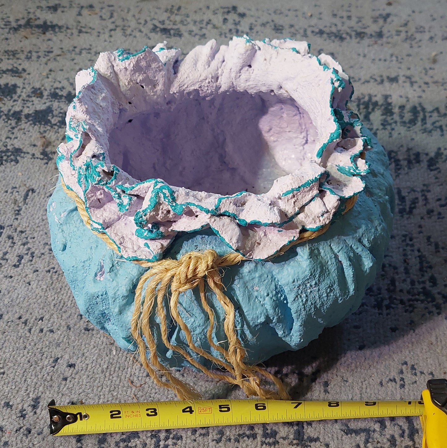 Handmade Large Cement Drip Pot Planter - Turquoise Purple Highlight Rustic Decor - Durable Unique Pot with Drainage Hole