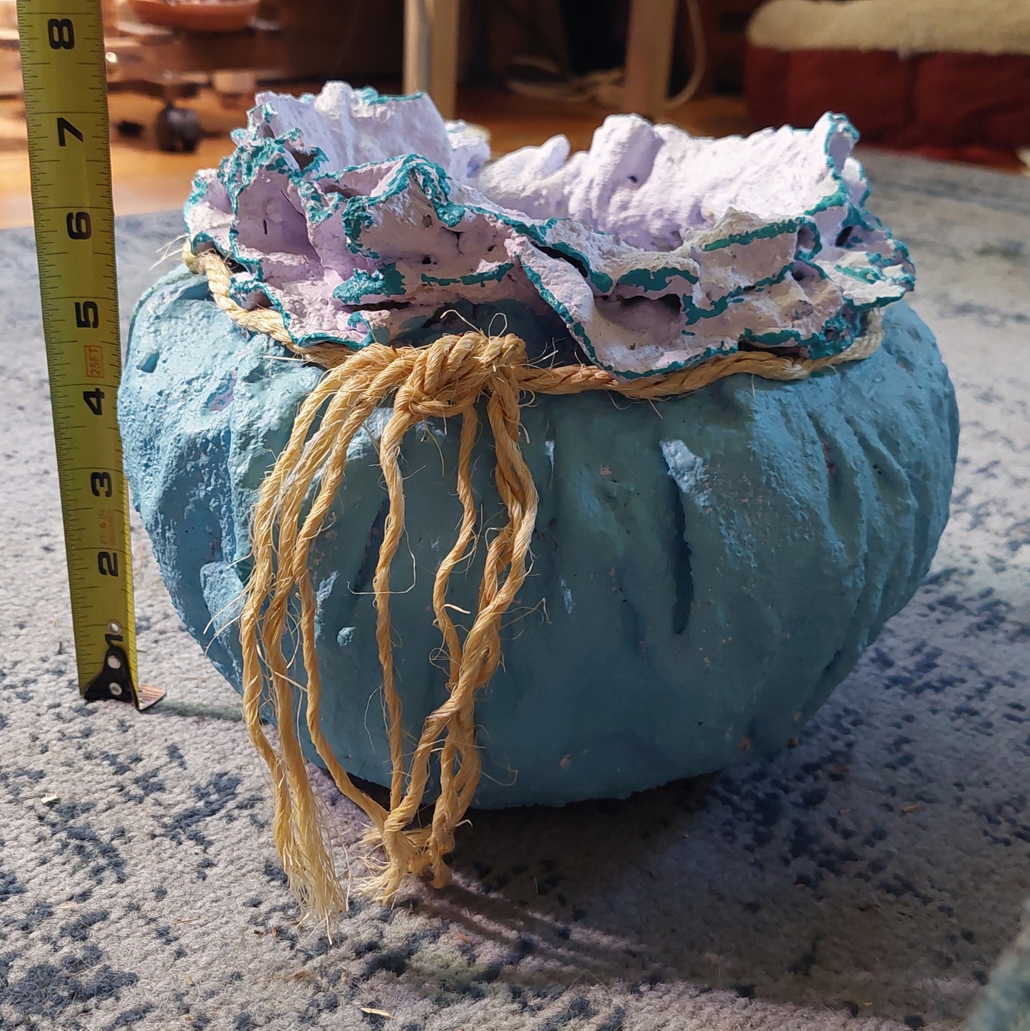 Handmade Large Cement Drip Pot Planter - Turquoise Purple Highlight Rustic Decor - Durable Unique Pot with Drainage Hole