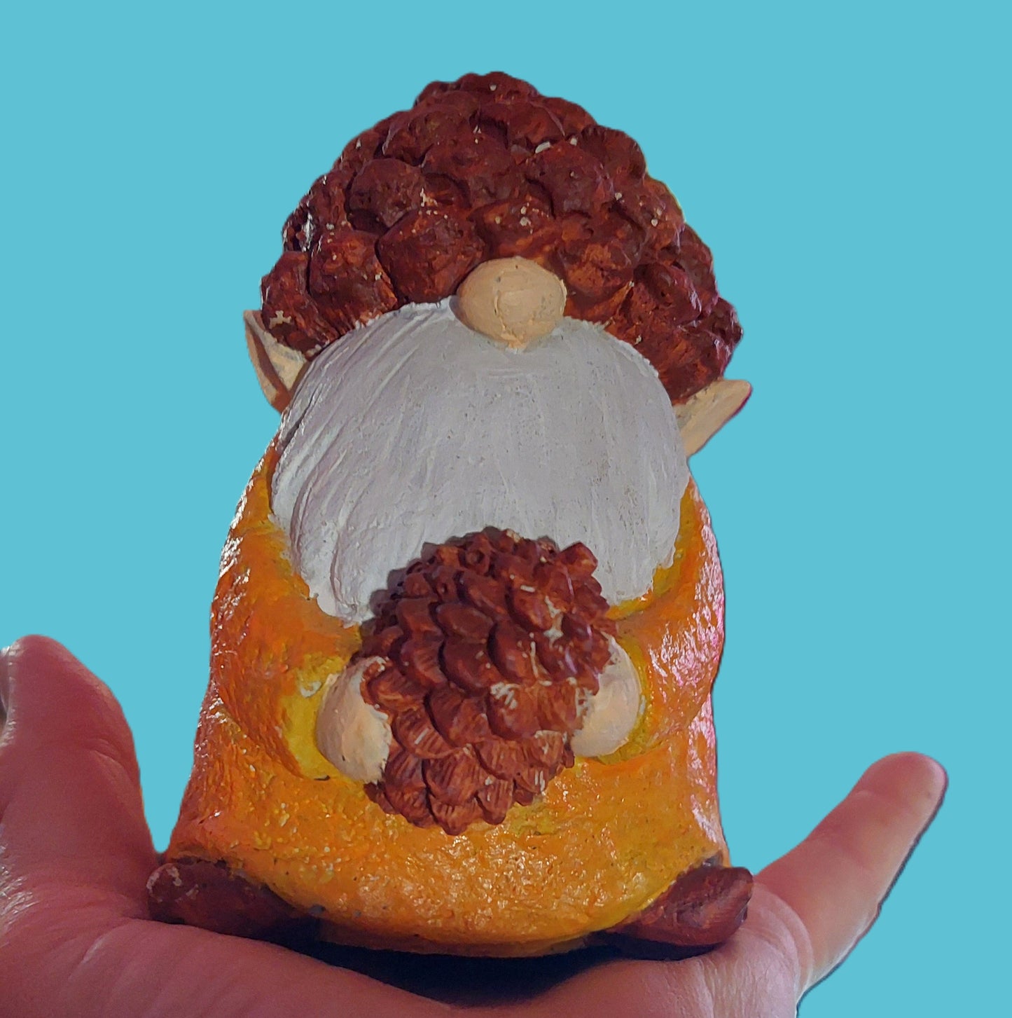 Handcrafted Christmas Gnome Figurine with Pinecone Hat, Cement Garden Elf - Customizable Colors