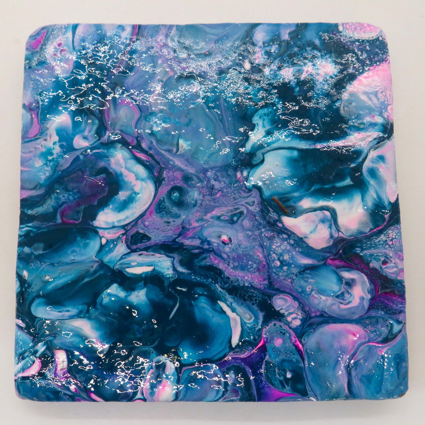 Stunning 4x4 Recycled Tile Coaster with Custom Acrylic Pour Paint and Heat Protection