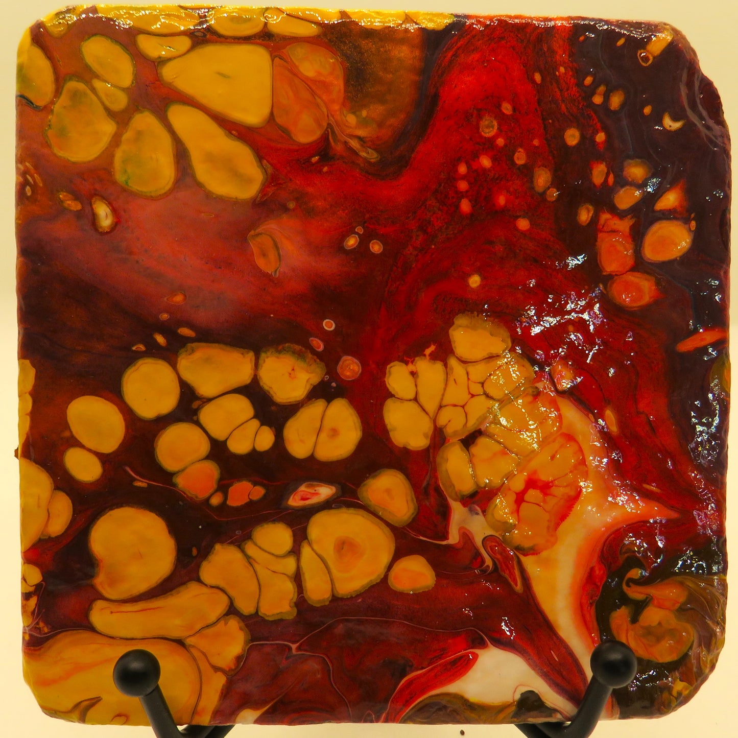 Stunning 4x4 Recycled Tile Coaster with Custom Acrylic Pour Paint and Heat Protection