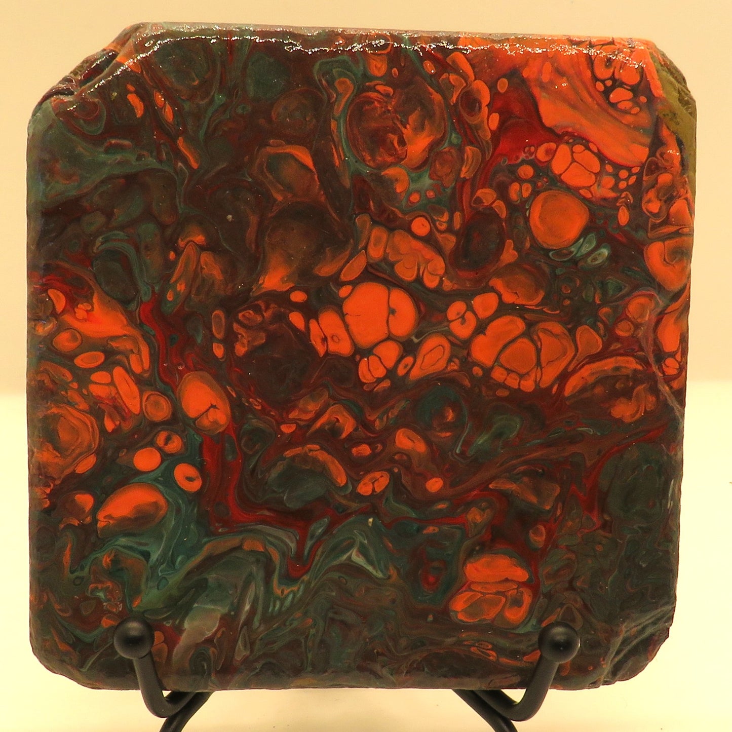 Stunning 4x4 Recycled Tile Coaster with Custom Acrylic Pour Paint and Heat Protection