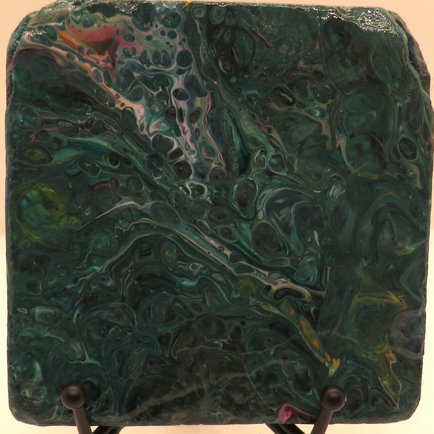 Stunning 4x4 Recycled Tile Coaster with Custom Acrylic Pour Paint and Heat Protection
