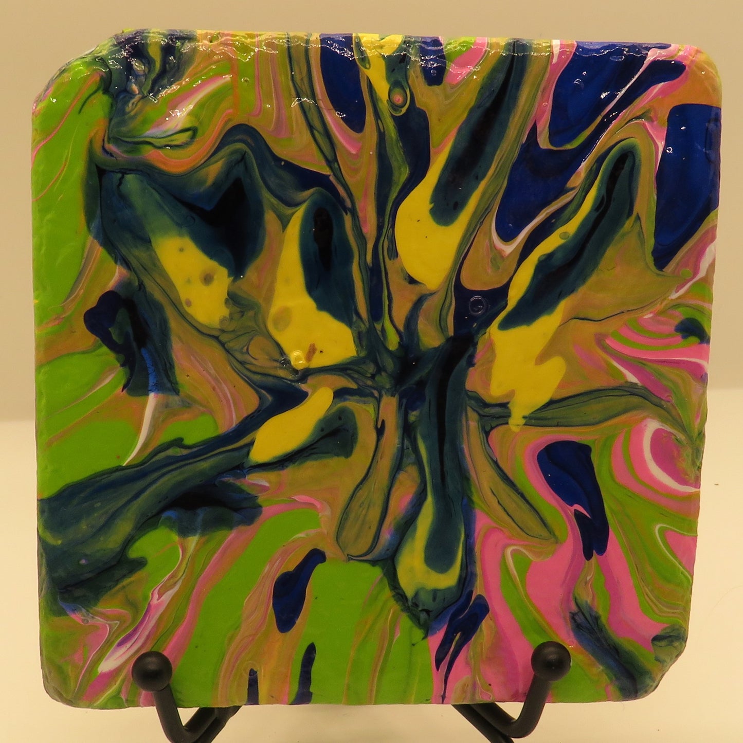 Stunning 4x4 Recycled Tile Coaster with Custom Acrylic Pour Paint and Heat Protection