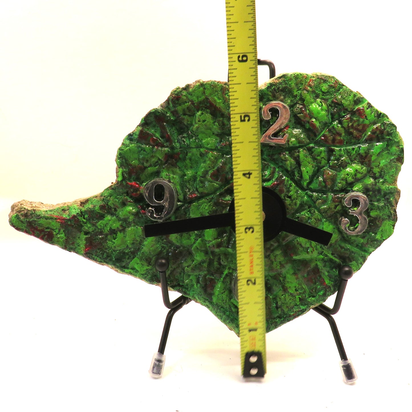 Unique Hypertufa Hand-Painted Begonia Leaf Art Clock - Home Decor Functional Artwork, 7x5 inches
