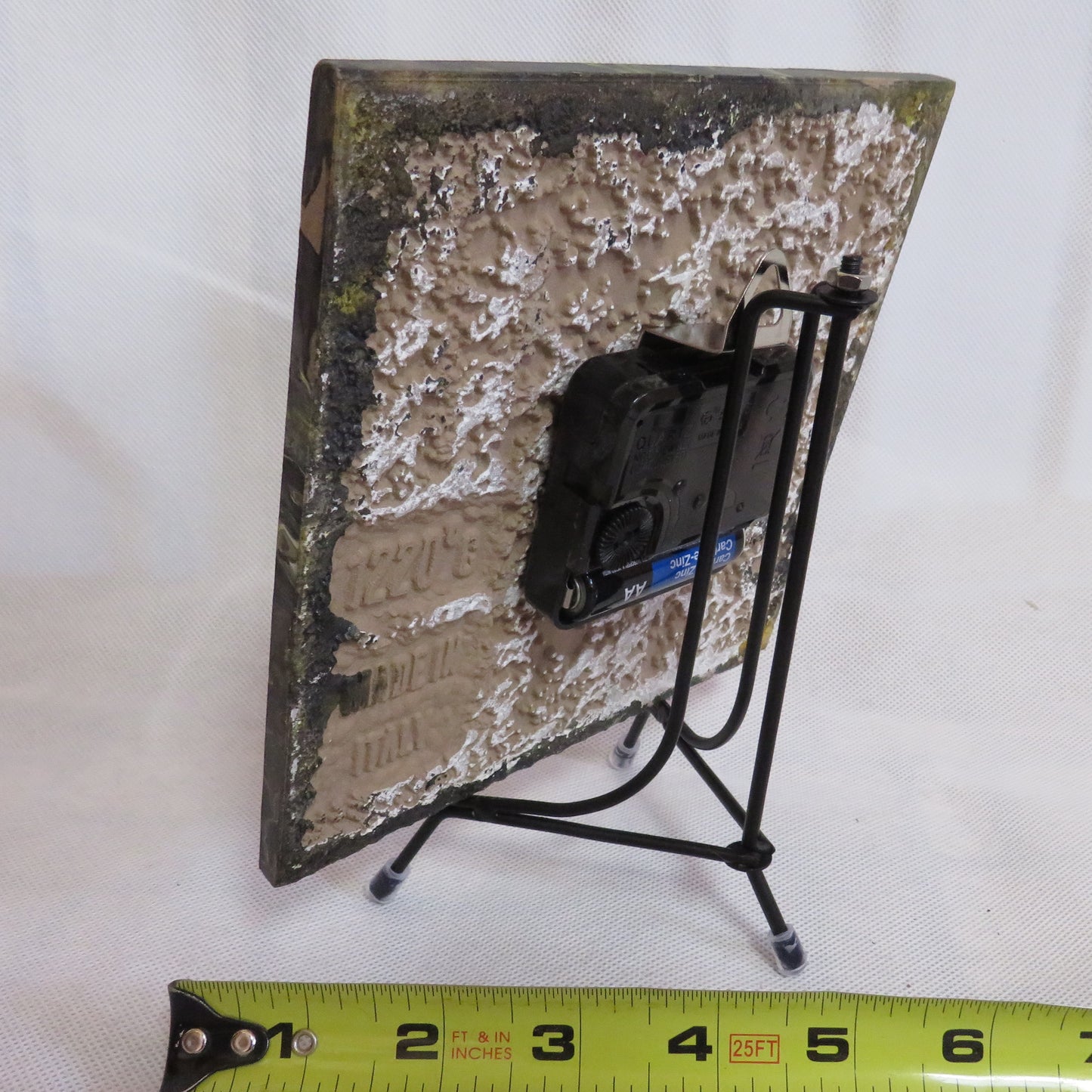 Unique Handmade Eclipse Metallic Gold and Black Pour Paint Clock on Habitat Tile, 6x6 Inch Art Decor