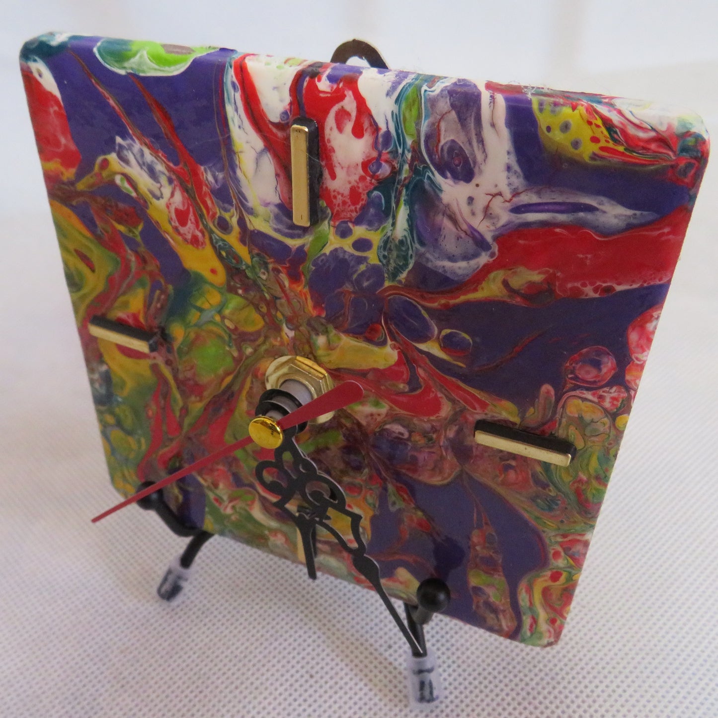 Bright Acrylic Pour Paint 4x4 Clocks Inspired by Cinco de Mayo | Unique Decor for Home Year-Round