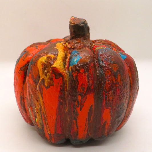 Miniature Handmade Hypertufa Pumpkin - Vibrant Fall Colors, Indoor/Outdoor Decor, Unique Rustic Art
