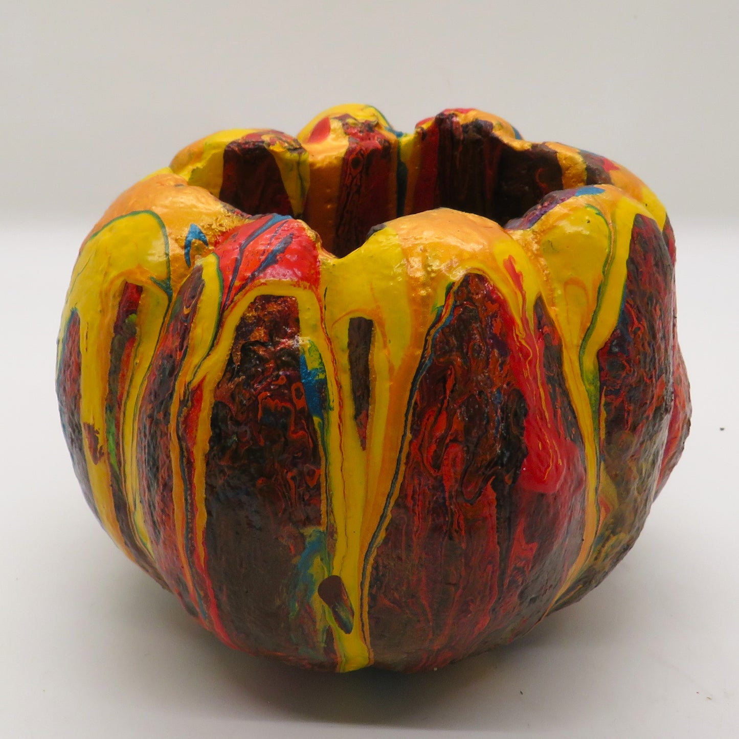 Handcrafted Burnt Orange and Yellow Mini Pumpkin Planter - Charming 3 Tall Succulent Pot