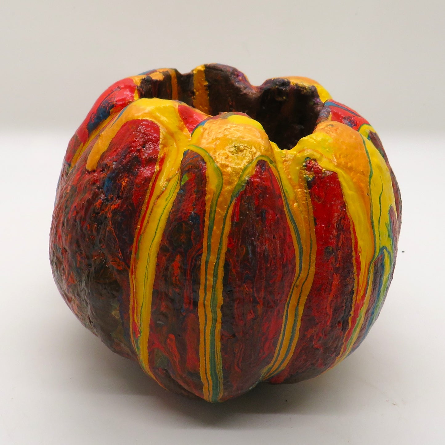 Handcrafted Burnt Orange and Yellow Mini Pumpkin Planter - Charming 3 Tall Succulent Pot