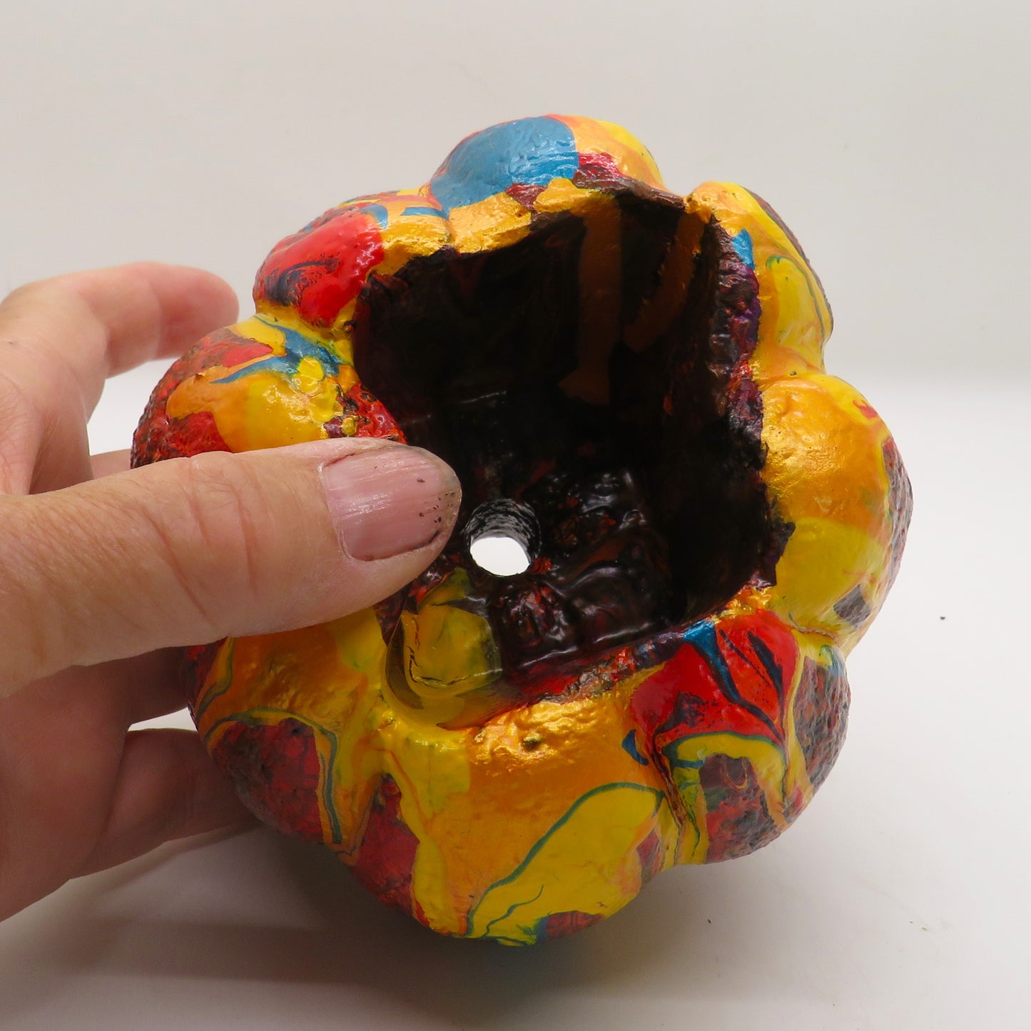 Handcrafted Burnt Orange and Yellow Mini Pumpkin Planter - Charming 3 Tall Succulent Pot