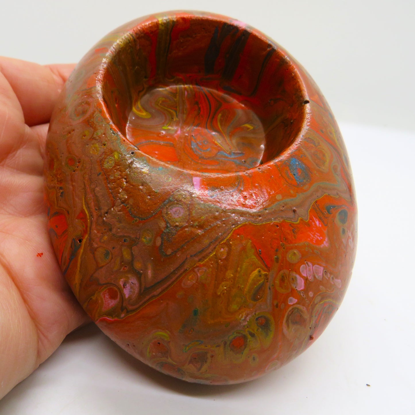 Beautiful Pour Paint Cement Oval Candle Holders - Customizable Colors for Votive or Tea Light Candles