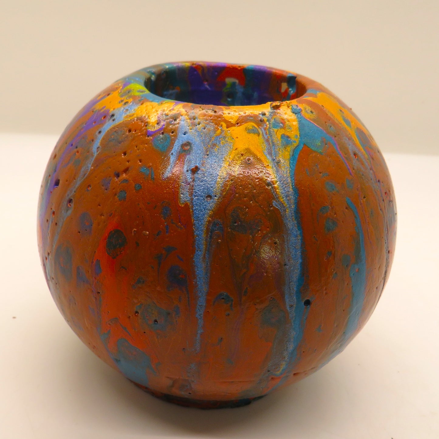 Handmade Winter Charm Candle Holder - Cement Sphere with Snow Accents, Includes Peppermint Tealight