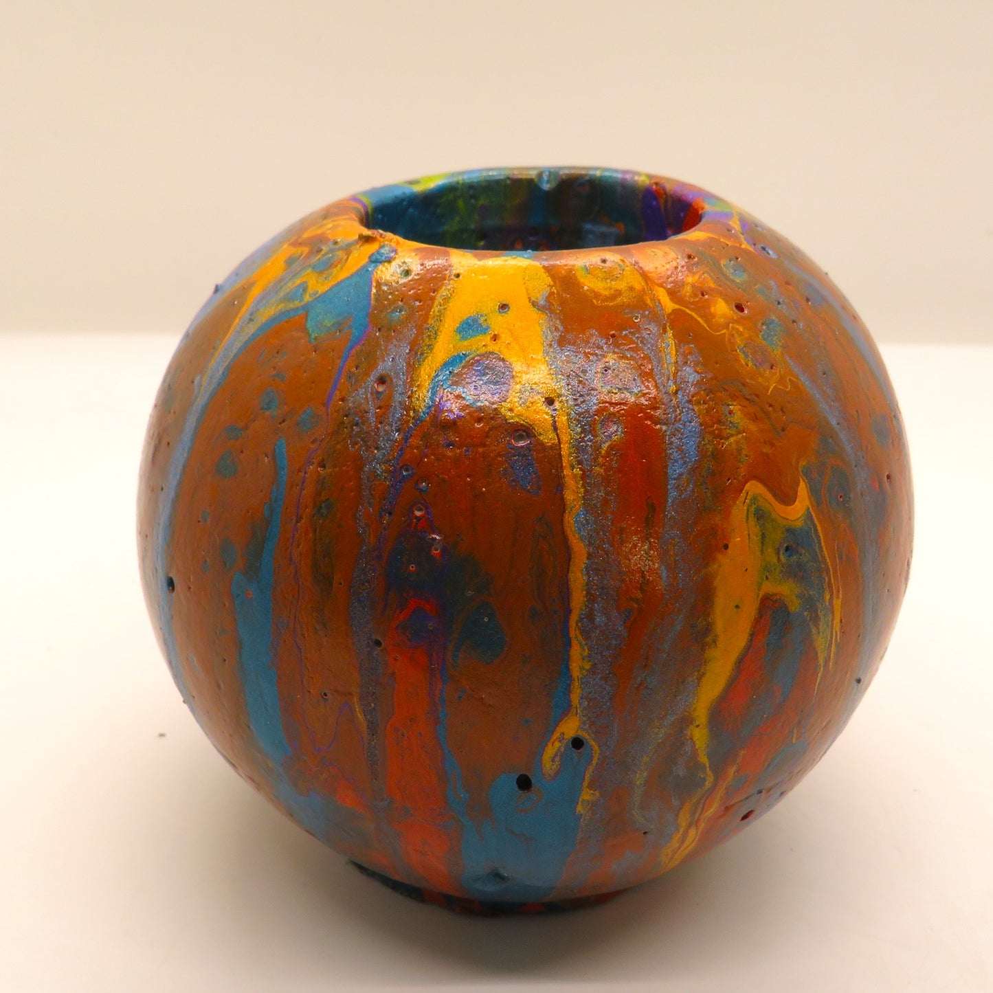 Handmade Winter Charm Candle Holder - Cement Sphere with Snow Accents, Includes Peppermint Tealight