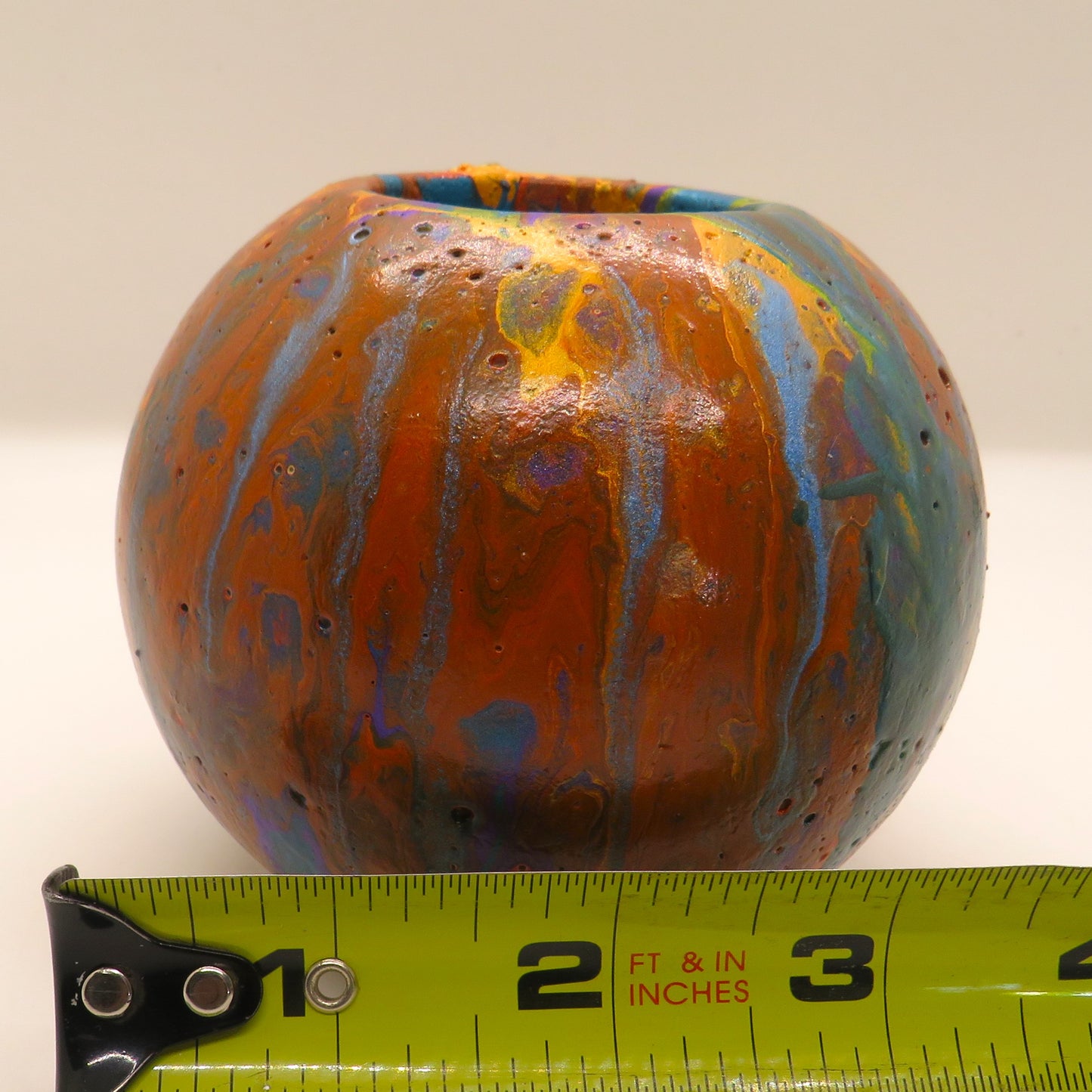 Handmade Winter Charm Candle Holder - Cement Sphere with Snow Accents, Includes Peppermint Tealight