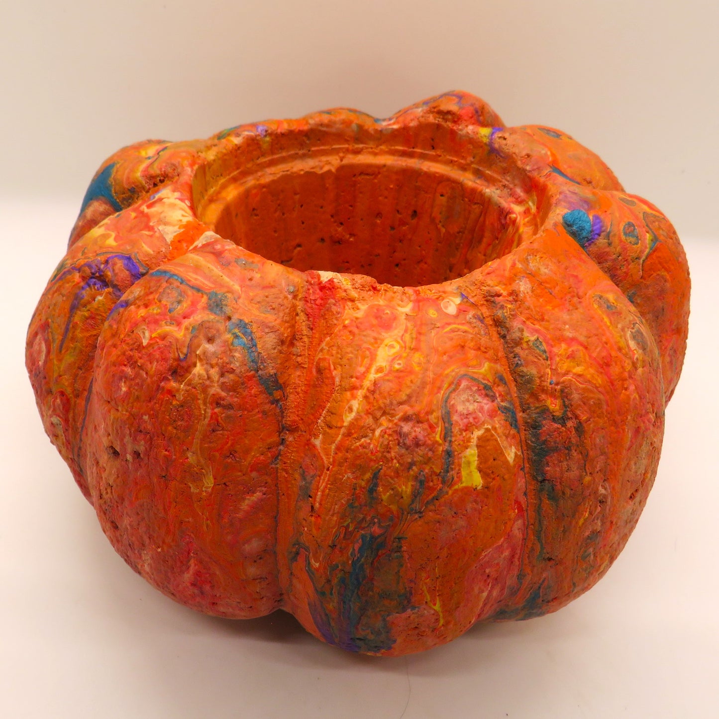 Handmade Hypertufa Pumpkin Planters for Halloween and Thanksgiving - Unique Fluid Art Decorations