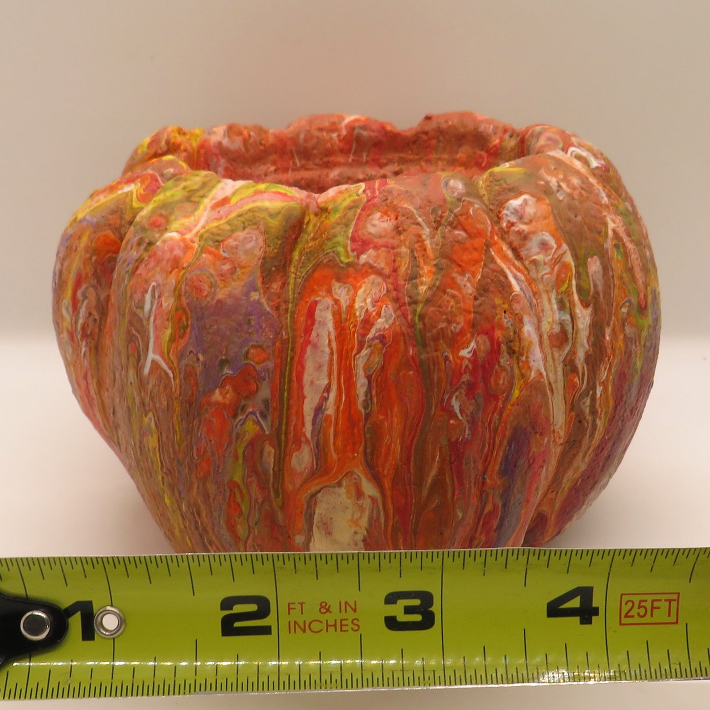 Stunning Handmade Fluid Art Pumpkin Planter - Unique Hypertufa Decor for Fall, Halloween, Thanksgiving