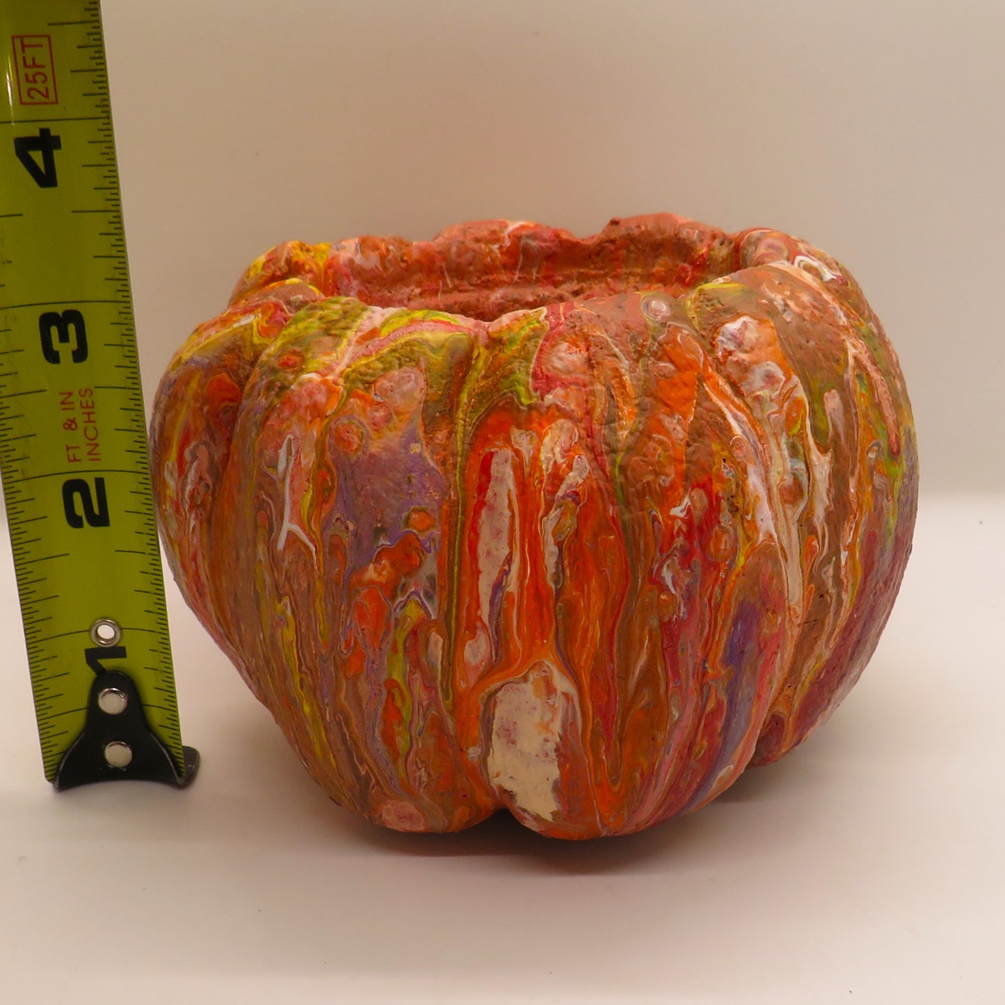 Stunning Handmade Fluid Art Pumpkin Planter - Unique Hypertufa Decor for Fall, Halloween, Thanksgiving