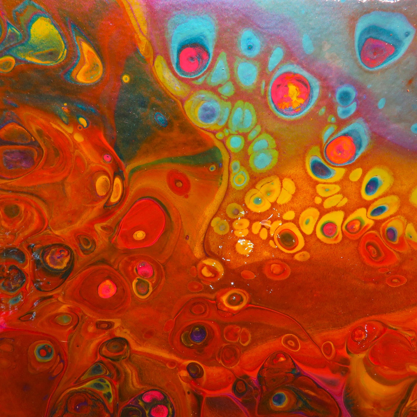 Stunning 6x6 Fluid Art Trivet or Wall Art - Recycled Porcelain Tile with Red, Purple, Blue, White Paint