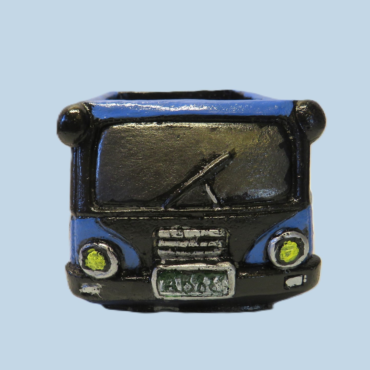 Handcrafted Blue City Transit Bus Succulent Planter with Drainage Hole and Colorado Plates