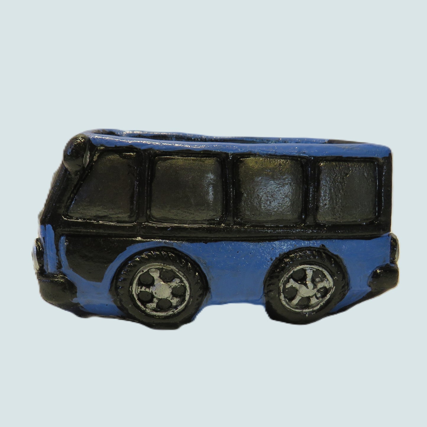 Handcrafted Blue City Transit Bus Succulent Planter with Drainage Hole and Colorado Plates