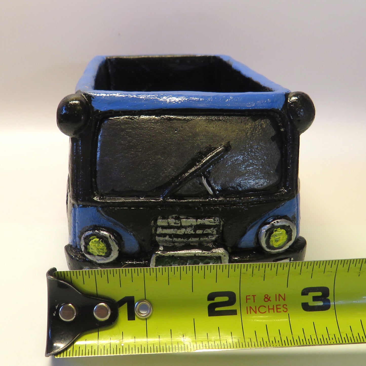 Handcrafted Blue City Transit Bus Succulent Planter with Drainage Hole and Colorado Plates