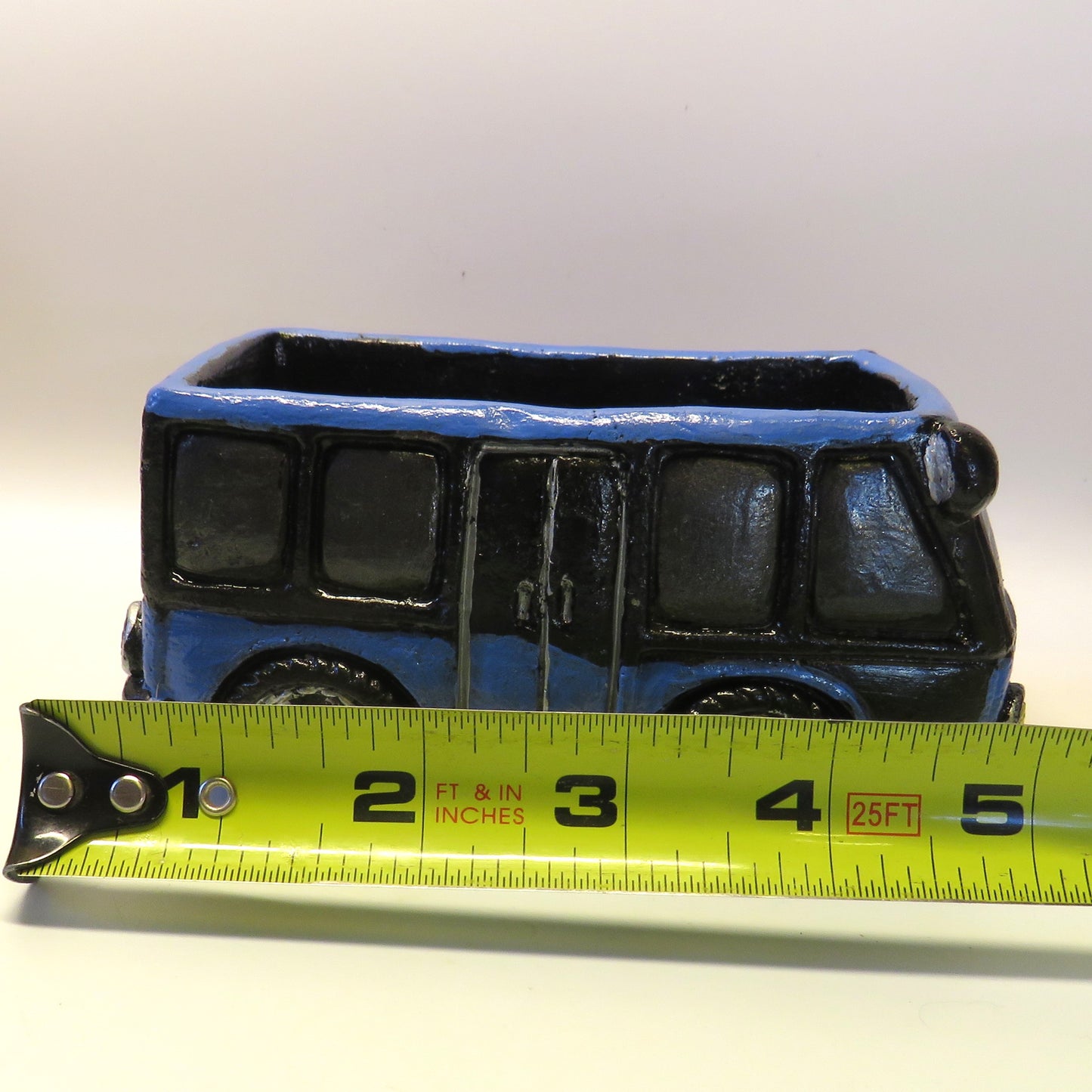 Handcrafted Blue City Transit Bus Succulent Planter with Drainage Hole and Colorado Plates