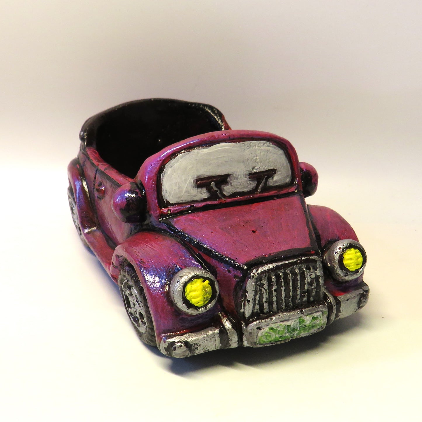 Retro Convertible Car Succulent Planter with Drain Hole, Hand Painted Cement Pot