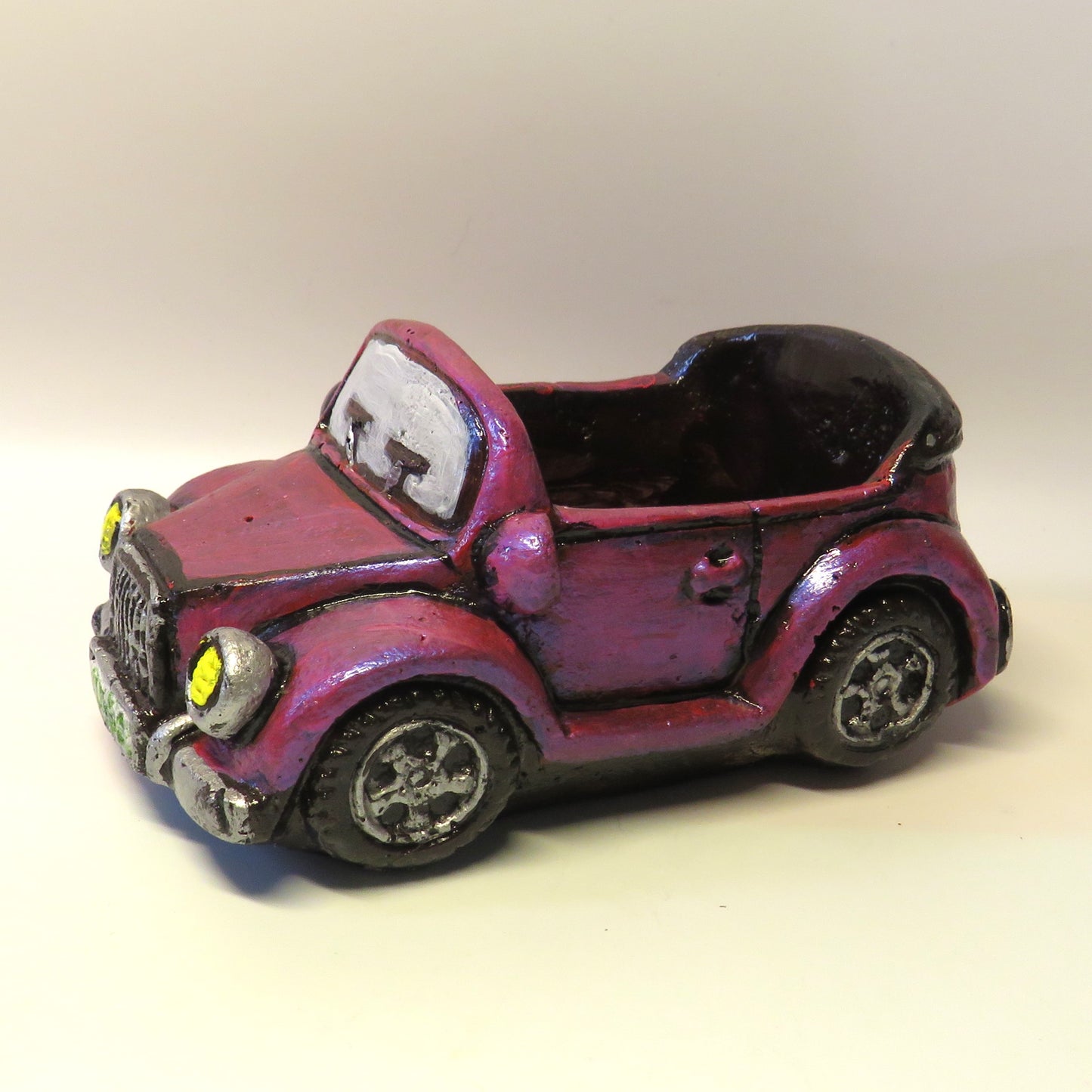 Retro Convertible Car Succulent Planter with Drain Hole, Hand Painted Cement Pot