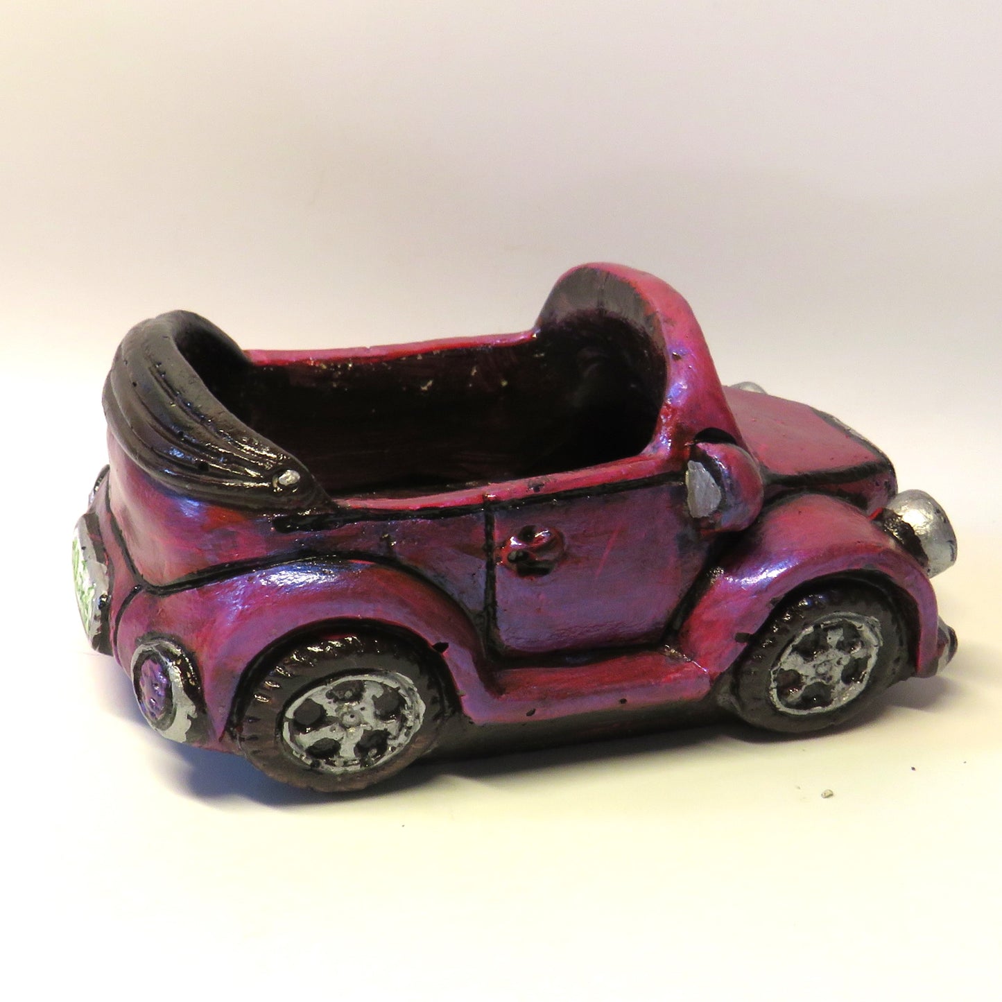 Retro Convertible Car Succulent Planter with Drain Hole, Hand Painted Cement Pot