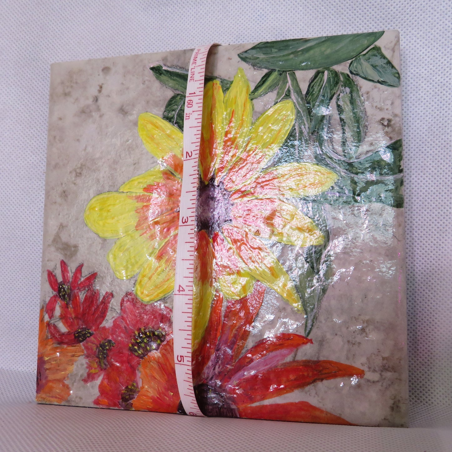 Hand-Painted Coneflower Tile Trivet - 6x6 Ceramic Kitchen Decor with Vibrant Floral Artwork