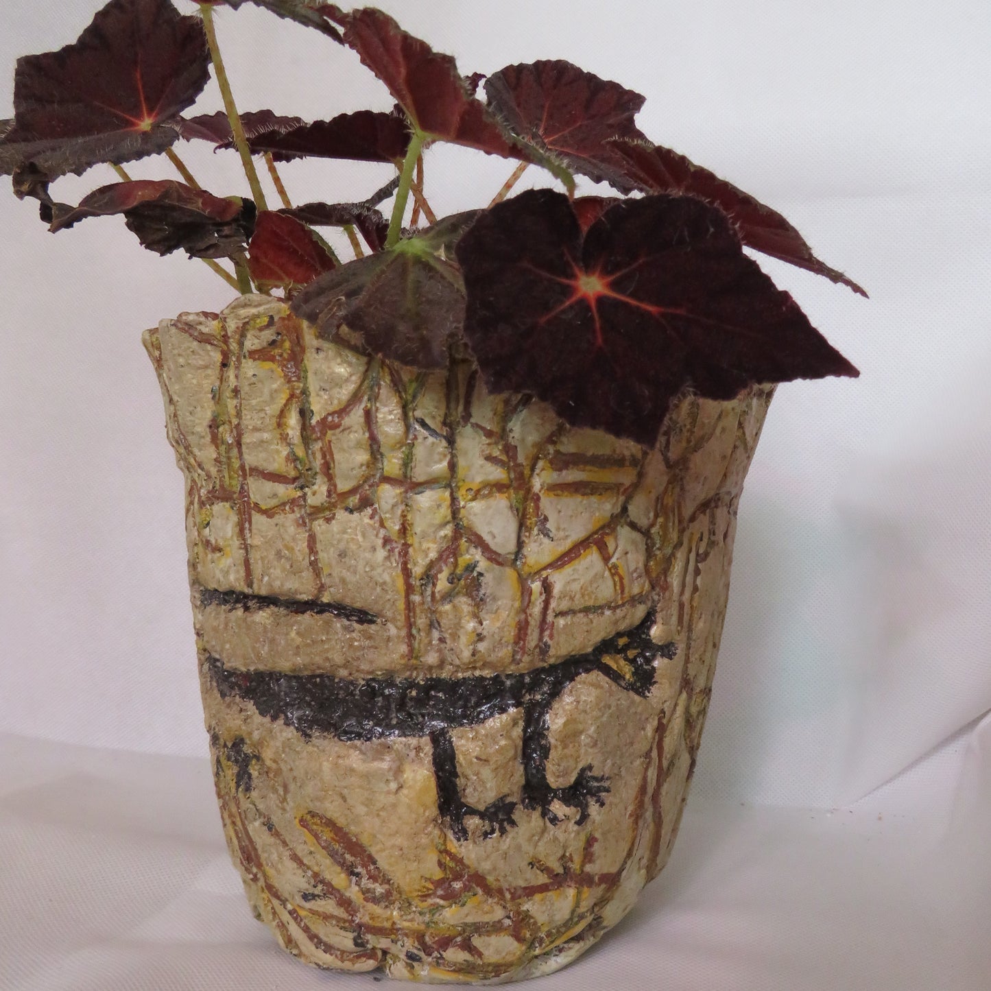 Unique 7 Inch Hypertufa Cat Petroglyph Planter - Indoor/Outdoor Native American Art