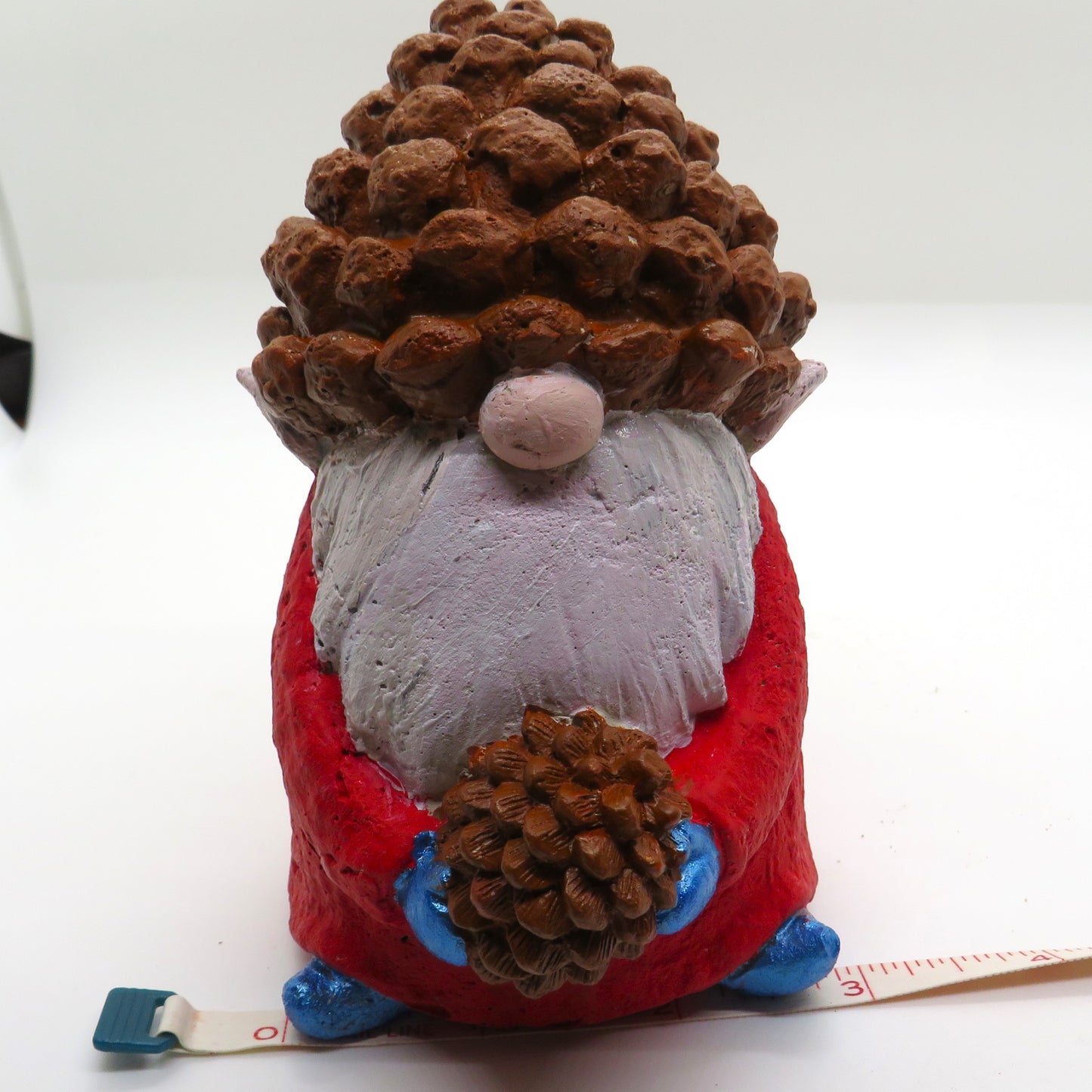 Handcrafted Christmas Gnome Figurine with Pinecone Hat, Cement Garden Elf - Customizable Colors