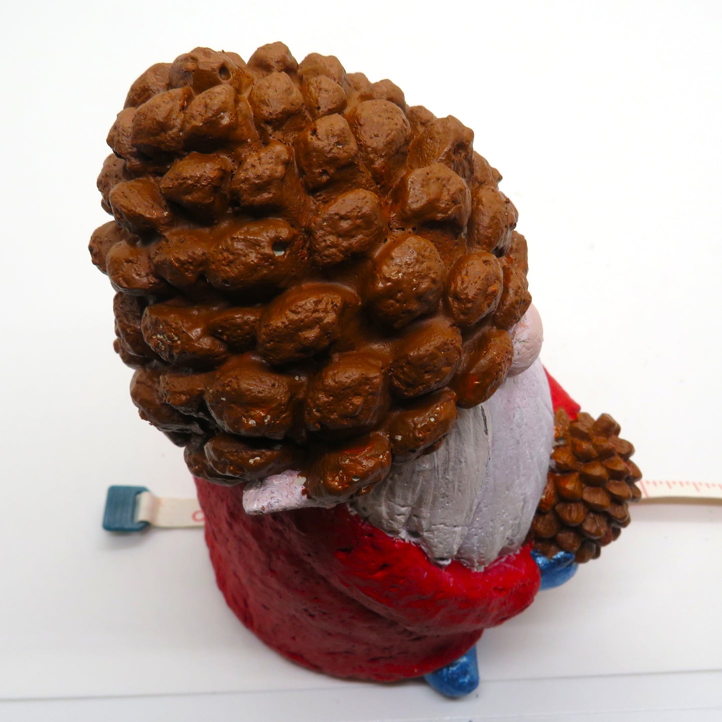 Handcrafted Christmas Gnome Figurine with Pinecone Hat, Cement Garden Elf - Customizable Colors