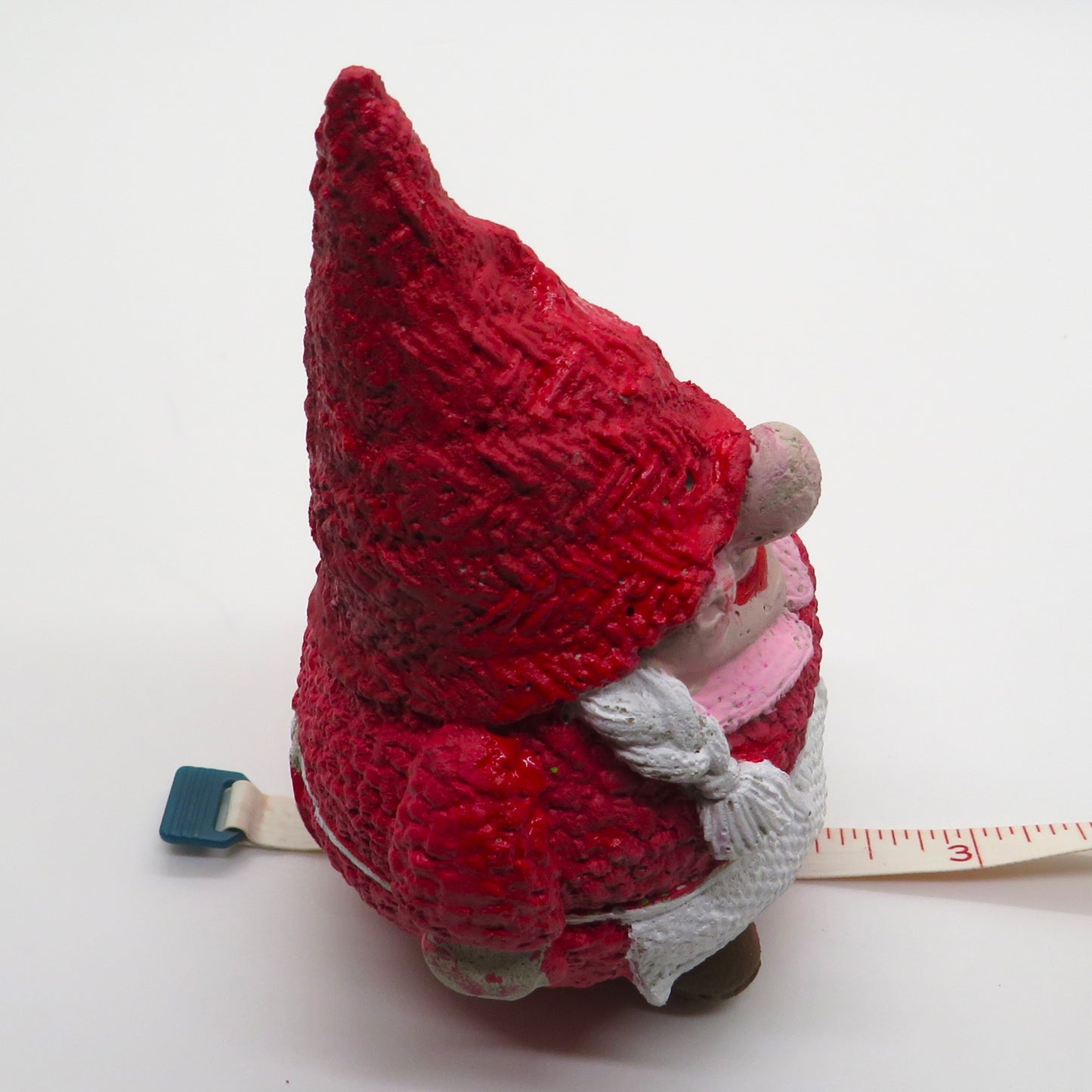 Girl gnome figurine in dress with braids and apron, handmade, hand-painted, cement figurine garden gnome 4.25 inches tall