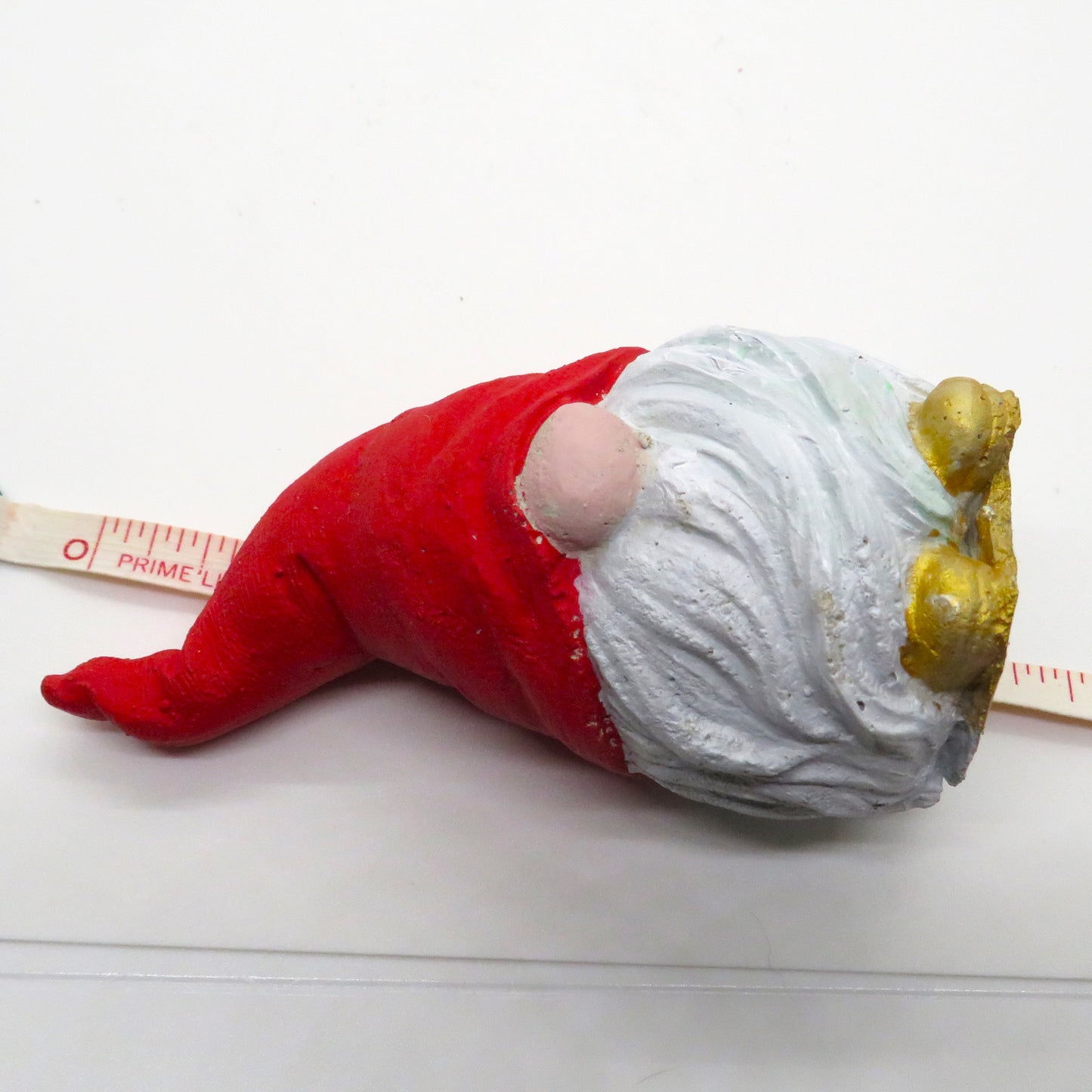 Miniature gnome with pointed hat and long beard: Holiday, home, office, or garden decor. Handmade cement statue.