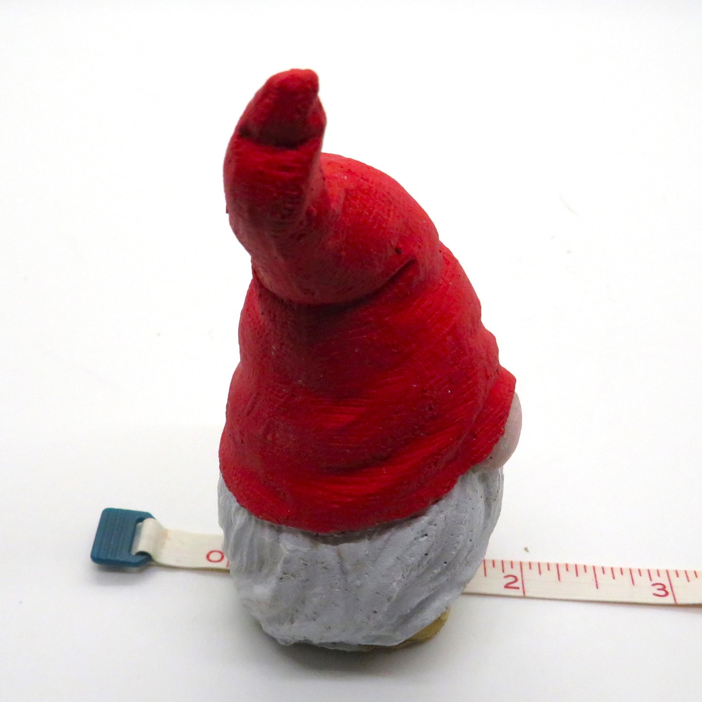 Miniature gnome with pointed hat and long beard: Holiday, home, office, or garden decor. Handmade cement statue.