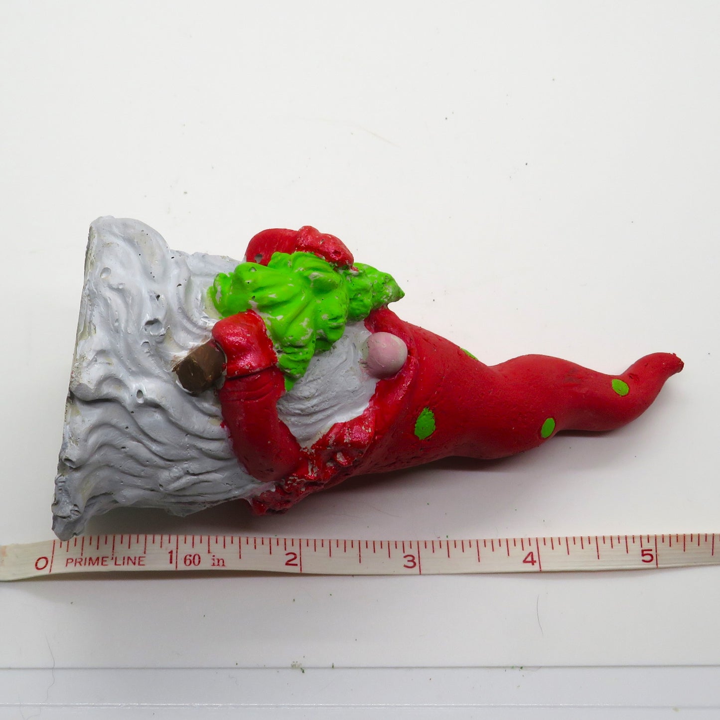 Gnome figurine with Christmas tree, handmade, hand-painted, garden gnome 5.5 inches tall