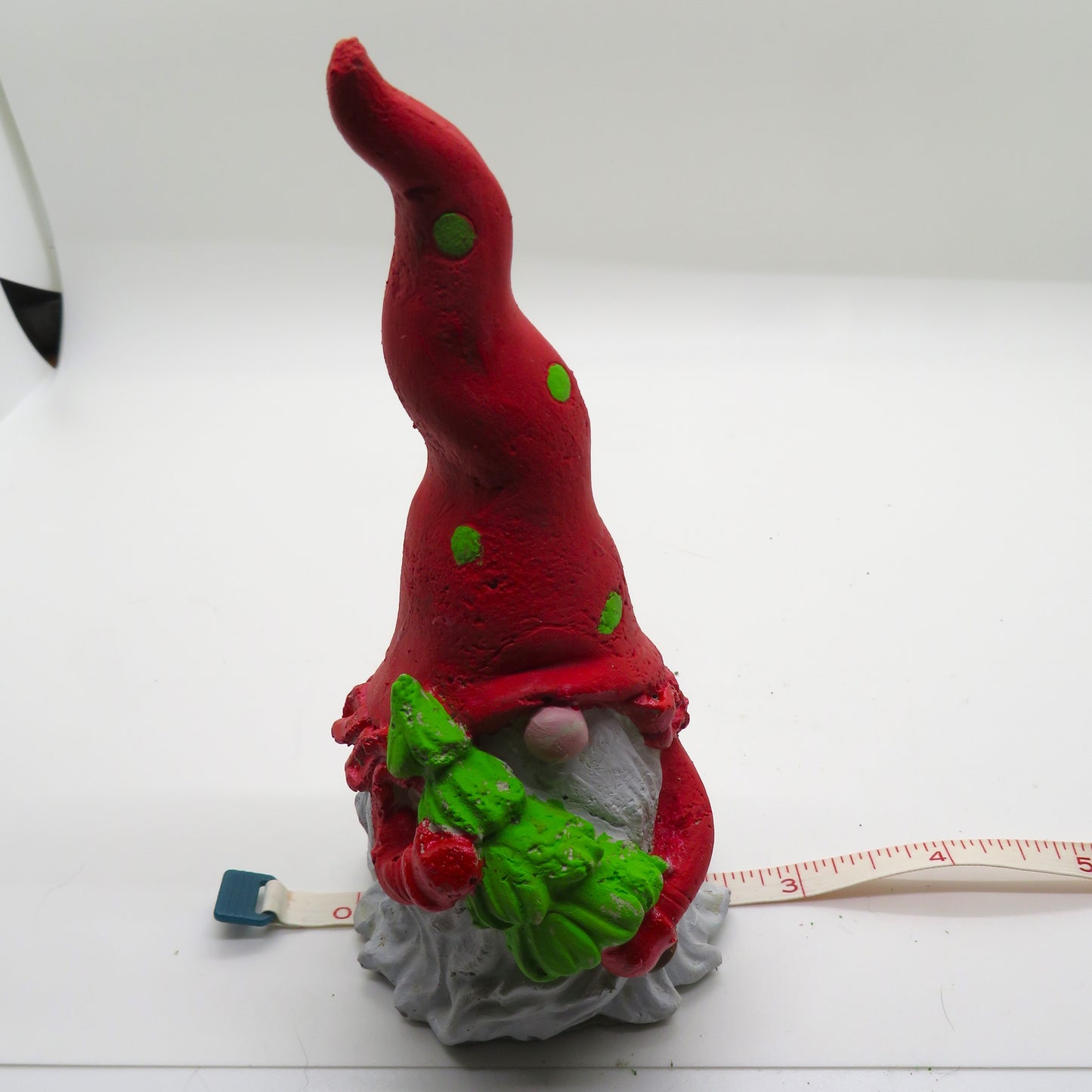 Gnome figurine with Christmas tree, handmade, hand-painted, garden gnome 5.5 inches tall