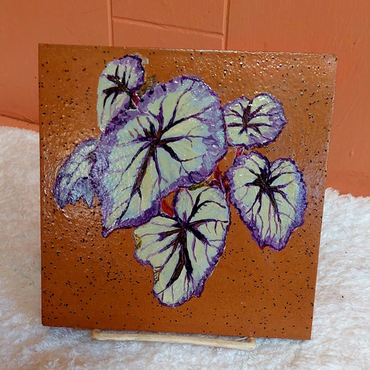 Unique Fireworks Begonia Hand Painted Tile - Wall Art & Trivet, Eco-Friendly Home Decor, Upcycled Ceramic Artwork