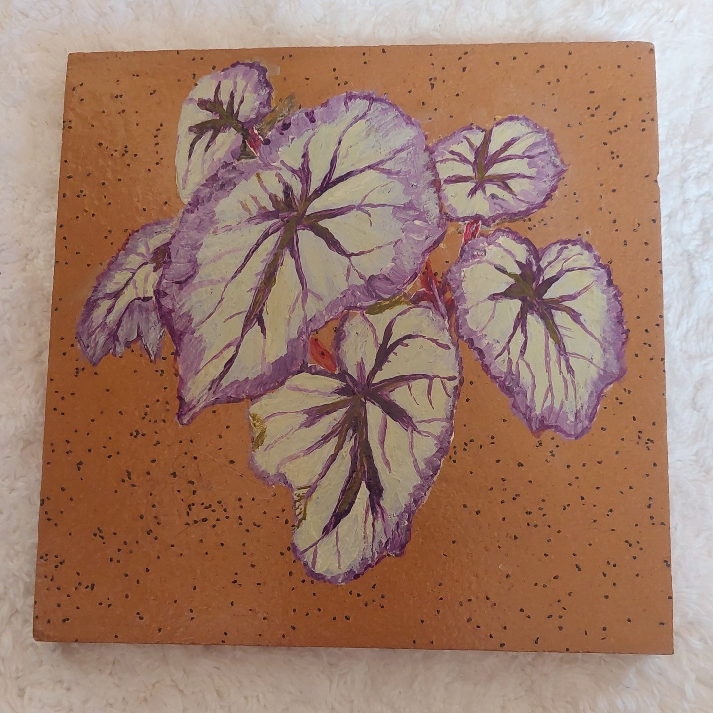 Unique Fireworks Begonia Hand Painted Tile - Wall Art & Trivet, Eco-Friendly Home Decor, Upcycled Ceramic Artwork