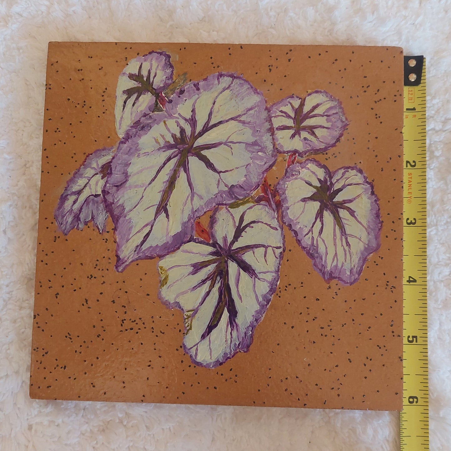 Unique Fireworks Begonia Hand Painted Tile - Wall Art & Trivet, Eco-Friendly Home Decor, Upcycled Ceramic Artwork